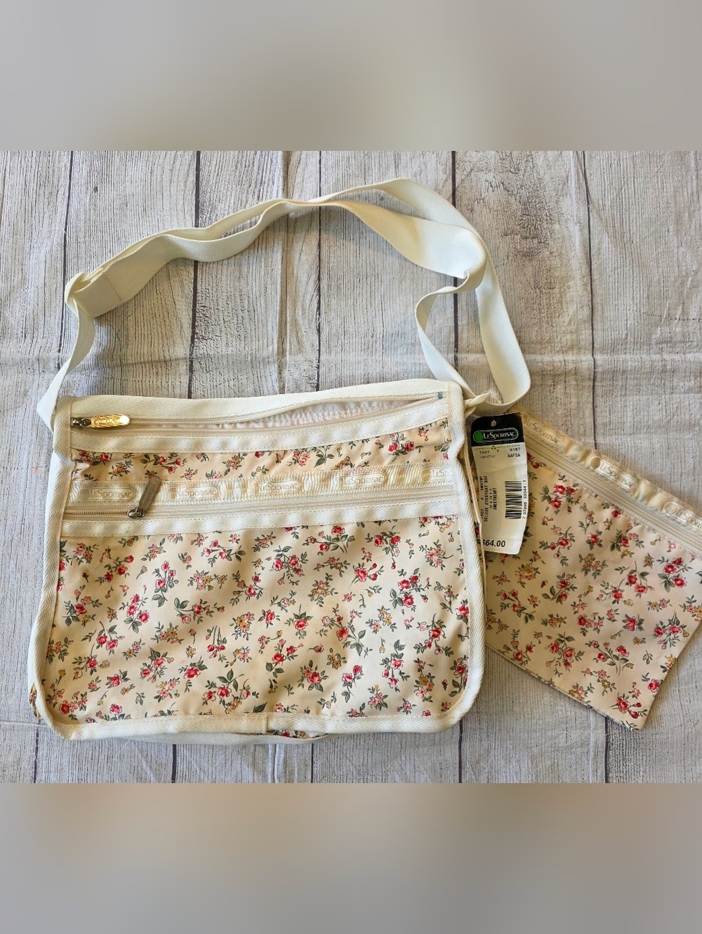 LeSportsac Vintage 1990's Deluxe Everyday Bag In Sweetheart Floral Print New Tag